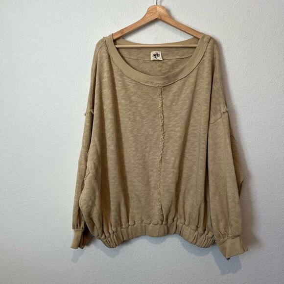 Free People Tan Bubble Up Pullover Knit Sweatshirt Women's Size Medium - Picture 1 of 7